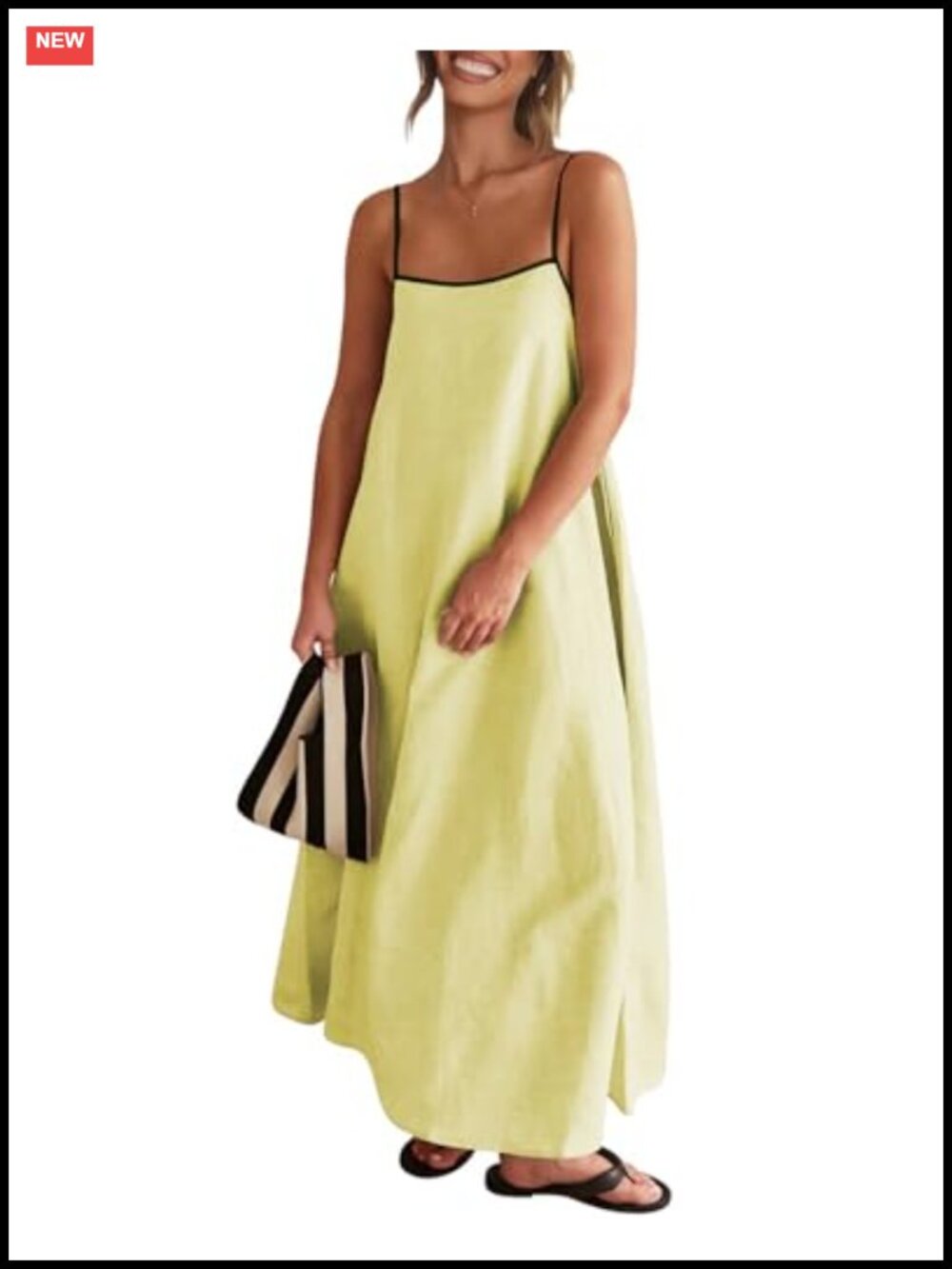 Linen Maxi Dress Contrast Spaghetti Strap Sleeveless Backless Beach Sundress